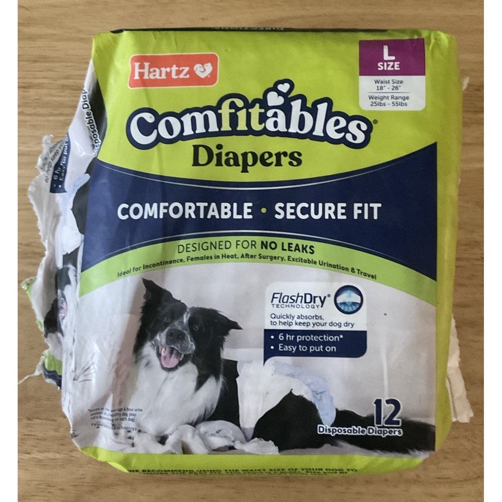 Hartz Comfitables 12 Disposable Diapers For Dogs, Large, Opened But Never Used.